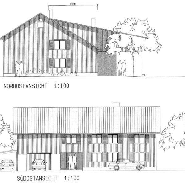 Haus und Baugrund am Waldrand in Göfis - Nordost- und Südostansicht - Amann Immobilien