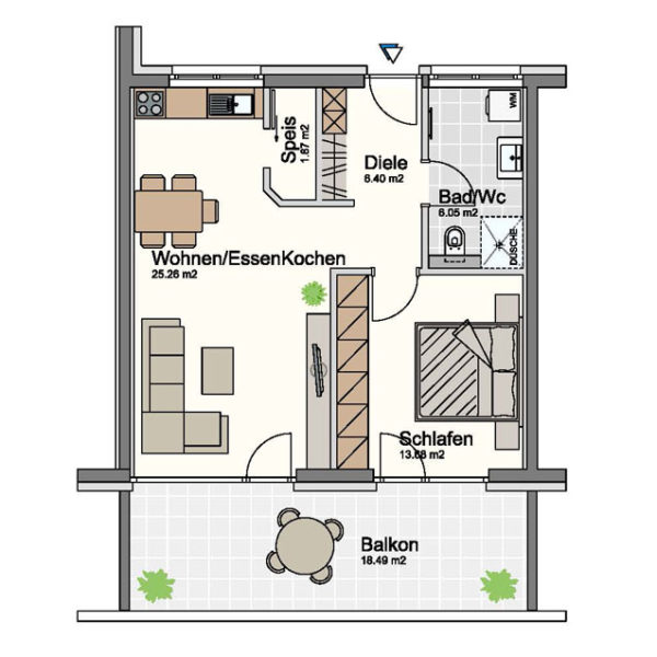 2-Zimmer-Wohnung als Geldanlage in Sulz - Grundrissplan - Amann Immobilien