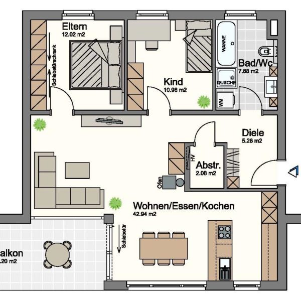 3-Zimmer-Lifestyle-Wohnung mit grosser Terrasse in Feldkirch - Grundriss - Amann Immobilien