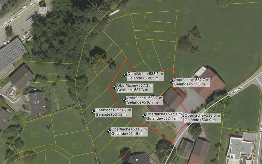 Grundstück in Bestlage mit herrlichem Panoramablick - Zwischenwasser - Katasterplan mit Höhenangaben - Amann Immobilien