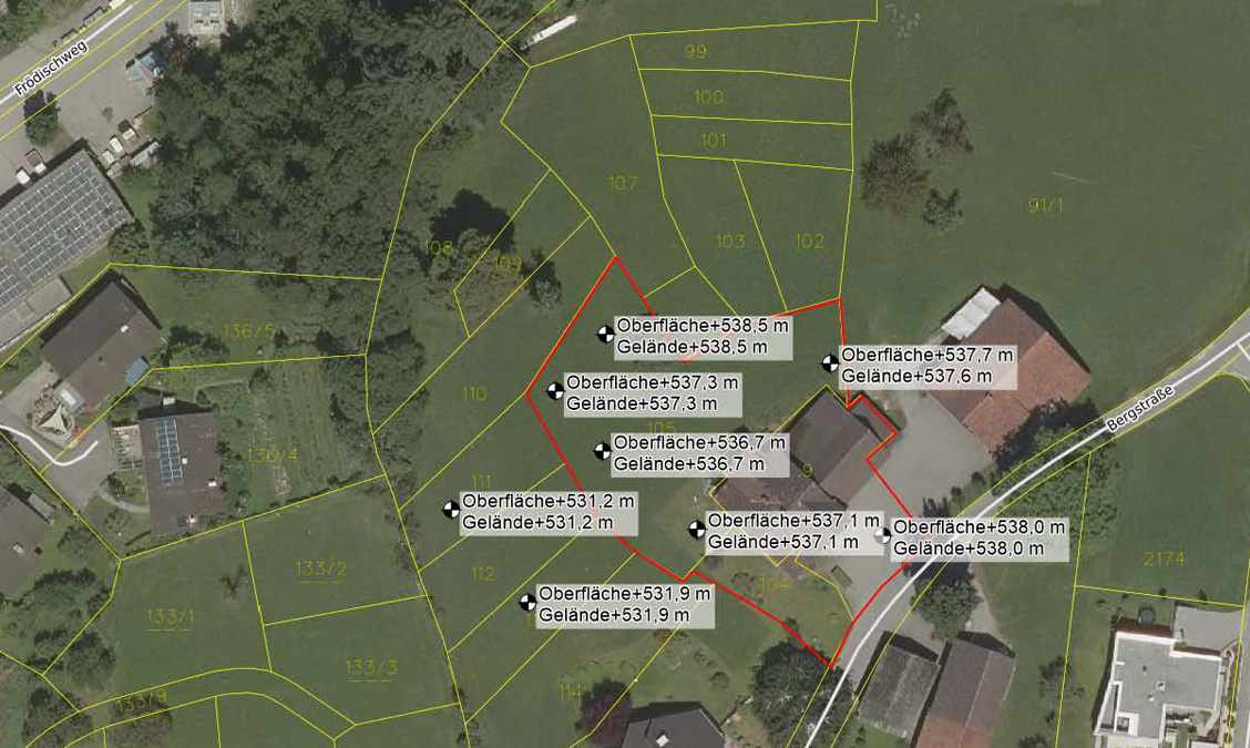 3 Einfamilienhausgrundstücke mit traumhafter Aussicht! - Zwischenwasser - Katasterplan mit Höhenangaben - Amann Immobilien