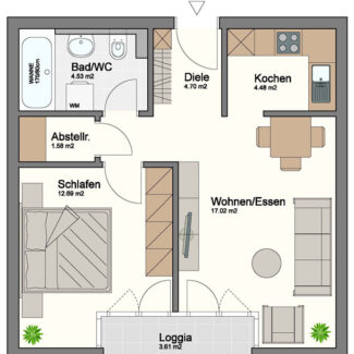 Preiswerte 2-Zimmer-Wohnung in Götzis - Amann Immobilien - W-09 Grundrissplan