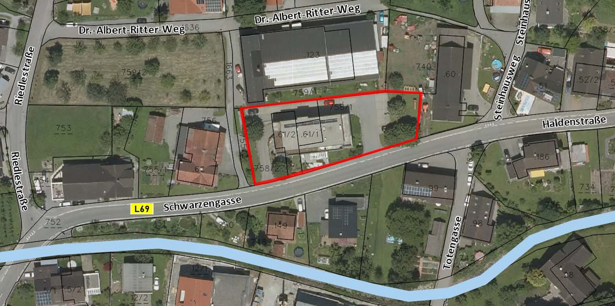 Moderne 3-Zimmer-Wohnung in Weiler - Katasterplan mit Luftbild - Amann Immobilien