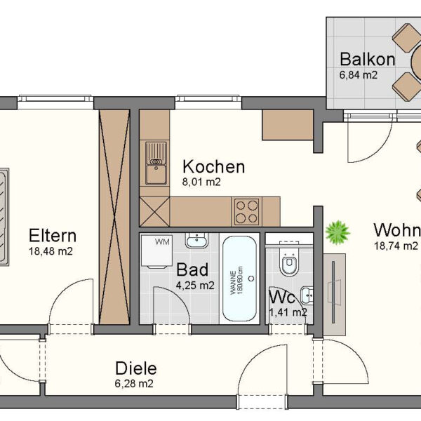 Leistbare 2-Zimmer-Wohnung in Feldkirch - Grundrissplan - Amann Immobilien