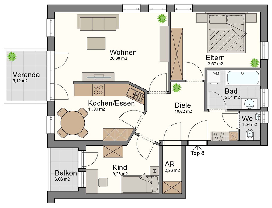 Attraktive 3-Zimmer-Wohnung in guter Lage - Dornbirn - Grundrissplan - Amann Immobilien
