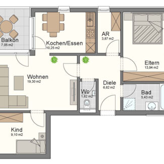 Attraktive 3-Zimmer-Wohnung in guter Lage - Sulz - Grundrissplan - Amann Immobilien