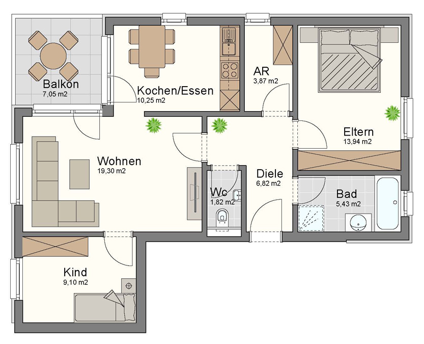 Attraktive 3-Zimmer-Wohnung in guter Lage - Sulz - Grundrissplan - Amann Immobilien
