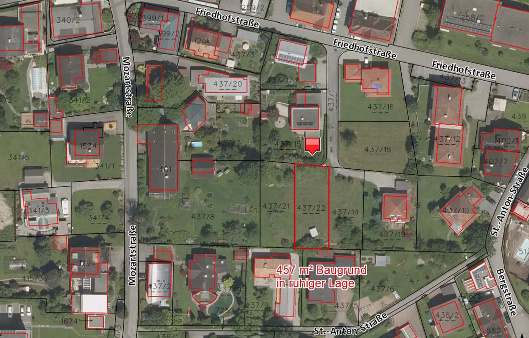 Grundstück in ruhiger und zentrumsnaher Lage - Hohenems - Katasterplan - Amann Immobilien
