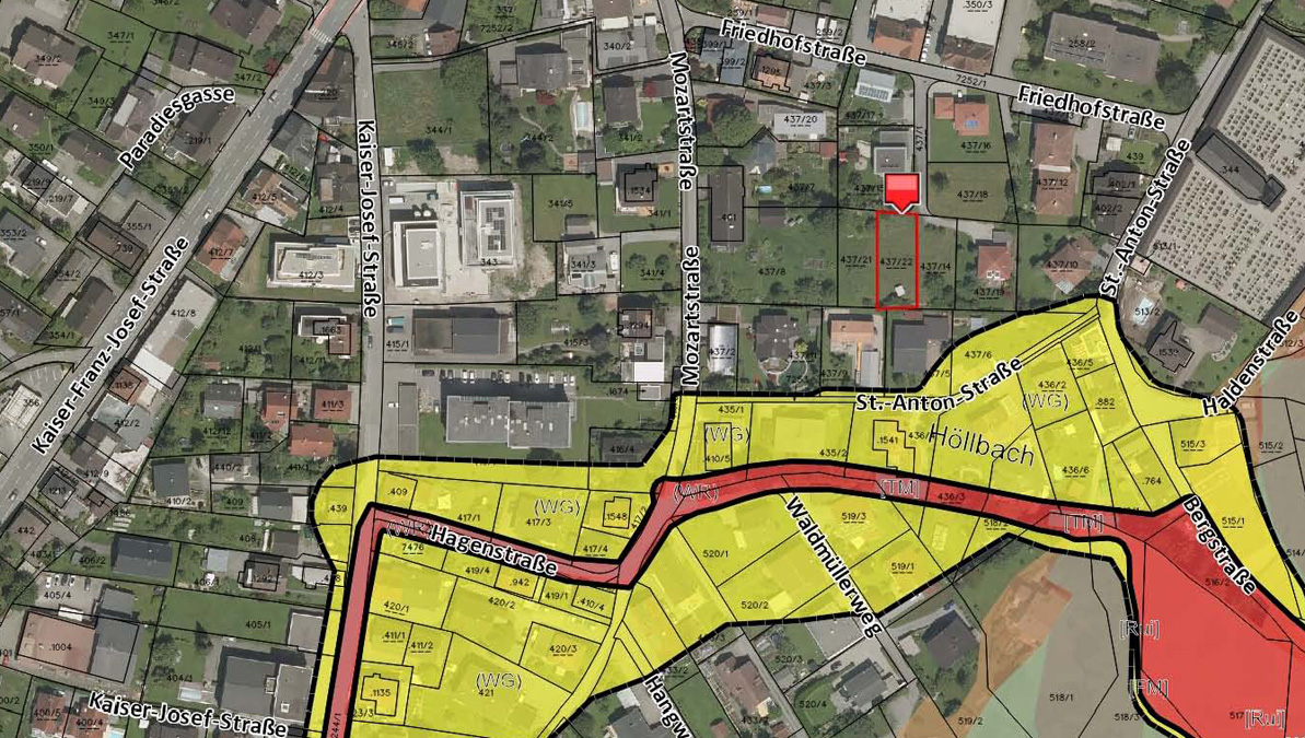 Grundstück in ruhiger und zentrumsnaher Lage - Hohenems - Gefahrenzonenplan - Amann Immobilien