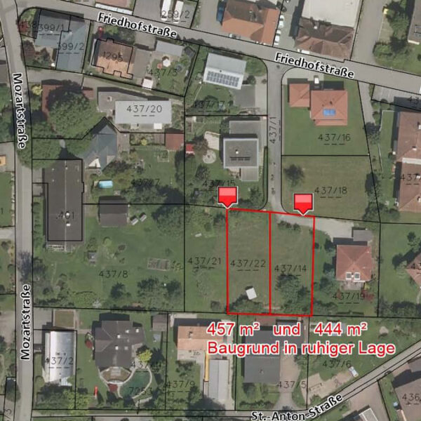 2 Grundstücke in ruhiger und zentrumsnaher Lage - Katasterplan - Hohenems - Amann Immobilien