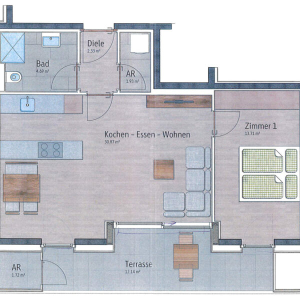 Attraktive 2-Zi-Gartenwohnung in Weiler - Grundrissplan - Amann Immobilien