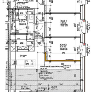 Stadtnahe 4-Zimmerwohnung in Feldkirch - Grundrissplan bemaßt