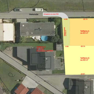 Baugründe in Bürs - Teilungsvorschlag mit Luftbild 2- Amann Immobilien