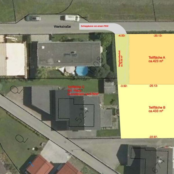 Baugründe in Bürs - Teilungsvorschlag mit Luftbild 2- Amann Immobilien