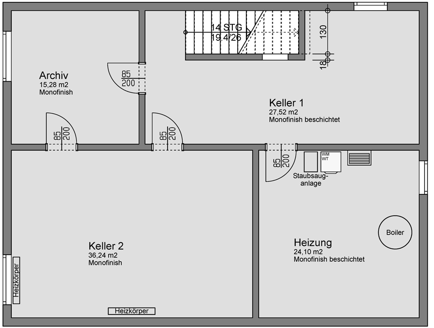 Modernes Wohnen und Arbeiten in einem Haus - Weiler - Grundrissplan Untergeschoss - Amann Immobilien