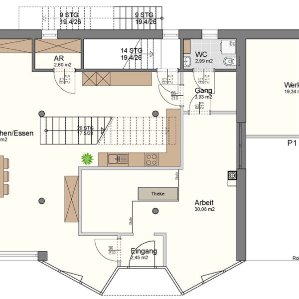 Modernes Wohnen und Arbeiten in einem Haus - Weiler - Grundrissplan Erdgeschoss - Amann Immobilien