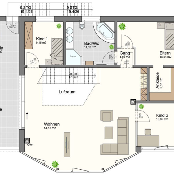 Modernes Wohnen und Arbeiten in einem Haus - Weiler - Grundrissplan Obergeschoss - Amann Immobilien