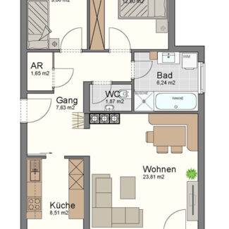 Preiswerte 3-Zi-Wohnung in Feldkirch - Grundrissplan - Amann Immobilien