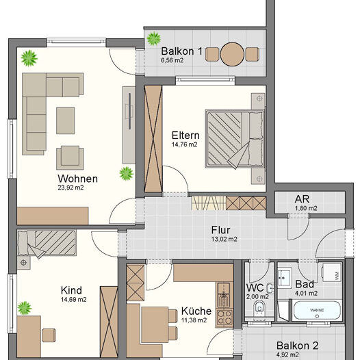 Großzügige 3-Zimmer-Wohnung in Feldkirch-Tosters - Grundrissplan - Amann Immobilien