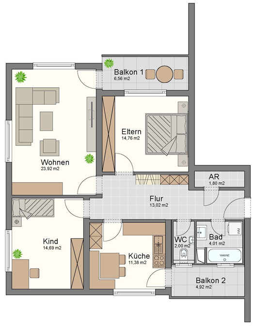 Großzügige 3-Zimmer-Wohnung in Feldkirch-Tosters - Grundrissplan - Amann Immobilien