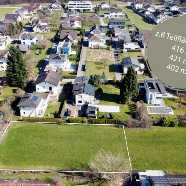 Baugrund in variablen Größen in Feldkirch-Altenstadt - z. B. Teilflächen mit 416 m2, 421 m2, 402 m2 - Amann Immobilien
