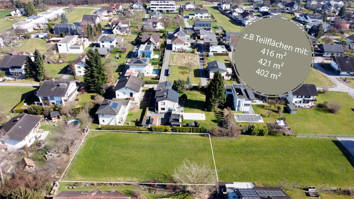 Baugrund in variablen Größen in Feldkirch-Altenstadt - z. B. Teilflächen mit 416 m2, 421 m2, 402 m2 - Amann Immobilien