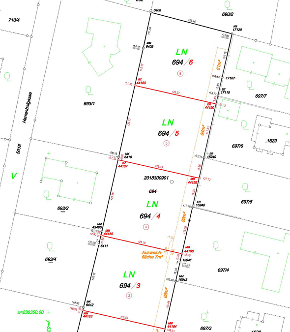 Baugrund in variablen Größen in Feldkirch-Altenstadt - Lageplan bemaßt - Amann Immobilien